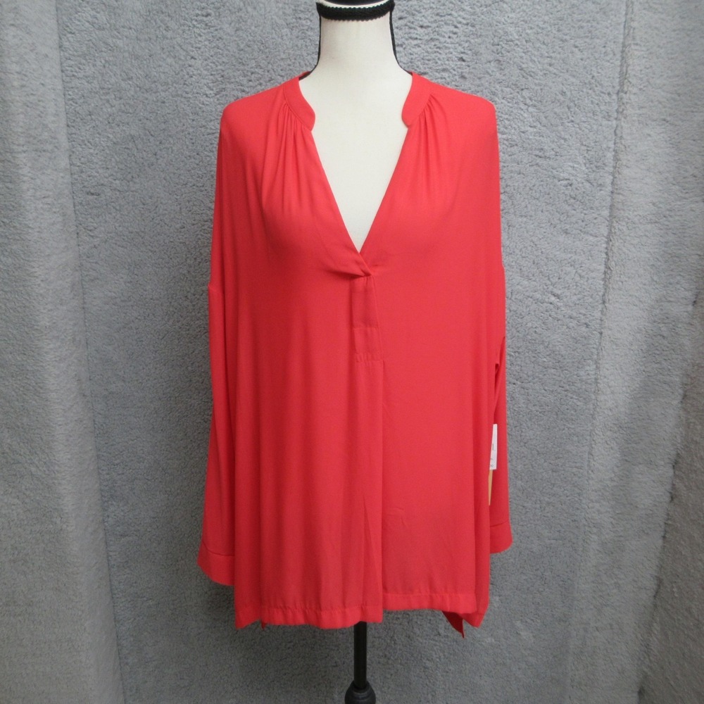 Gibson Latimer Flowy Slit Neck Blouse Women XL Red Business Casual Office Chic